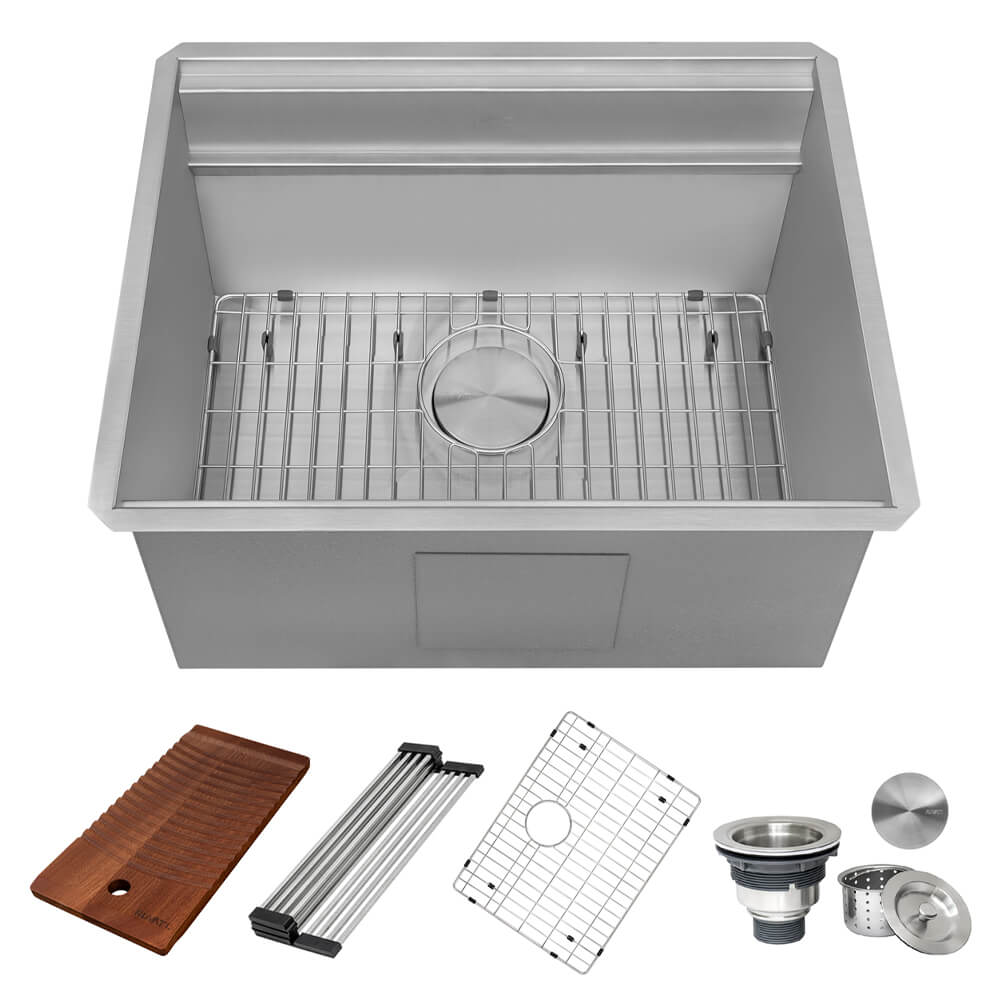 Alto Ruvati 23 x 19 x 12 inch Deep Laundry Workstation Sink with Washboard Undermount Stainless Steel – Model# RVU6525