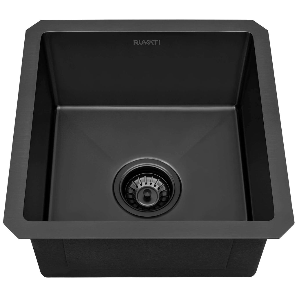 Terraza Ruvati 15" Gunmetal Black Stainless Steel Undermount Bar Prep 16 Gauge Kitchen Sink – Model# RVH7015BL