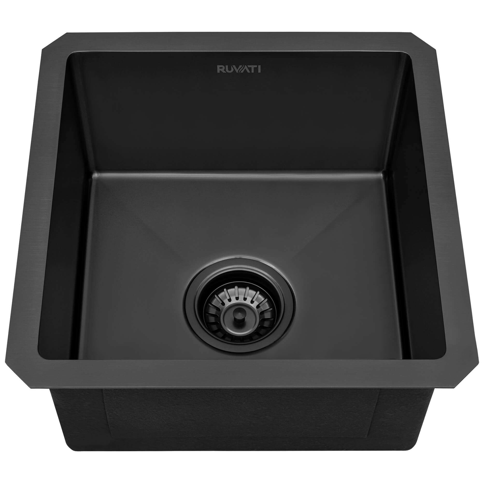 Terraza Ruvati 15" Gunmetal Black Stainless Steel Undermount Bar Prep 16 Gauge Kitchen Sink – Model# RVH7015BL