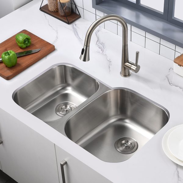 Oakland 32″ x 20″ Undermount Stainless Steel Unequal 40/60 Double Bowl Kitchen Sink Model# KSU322079