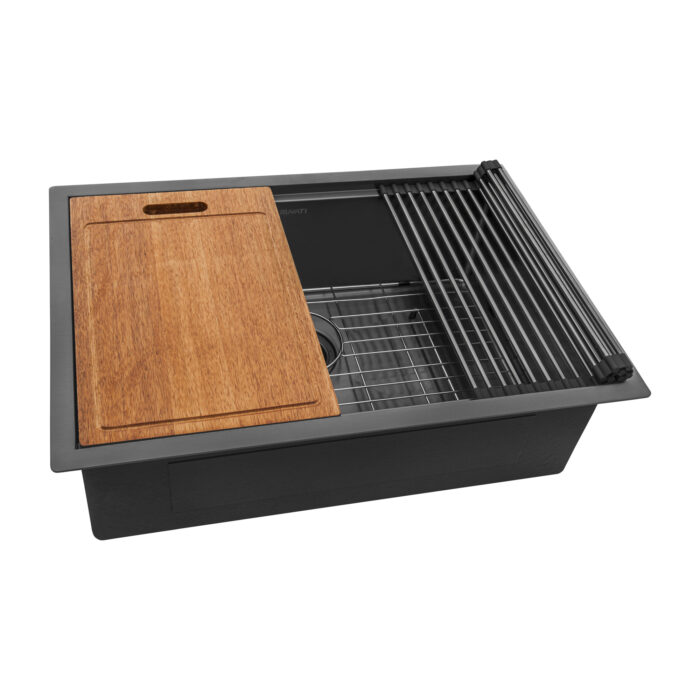 Giana Ruvati 27" Gunmetal Black Stainless Steel Workstation Undermount Kitchen Sink Single Bowl – Model# RVH6527BL