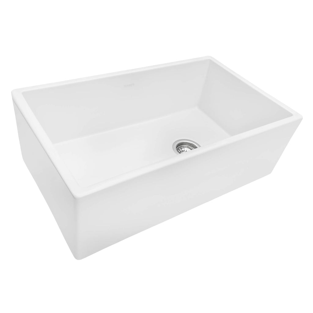 Fiamma Model: RVL2018WR Ruvati 30-inch Fireclay Farmhouse Offset Drain Kitchen Sink Single Bowl White – Right Drain – RVL2018WR