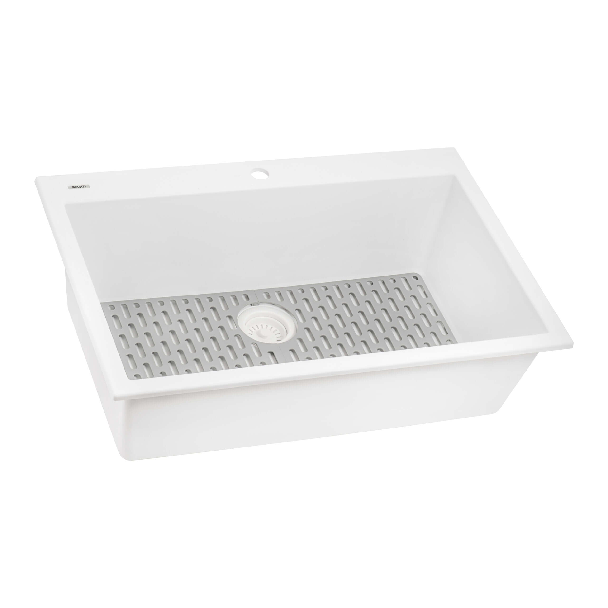 Ruvati 27 x 20 inch Drop-in Topmount Granite Composite Quartz Single Bowl Kitchen Sink – Arctic White Matte – RVG1027WH