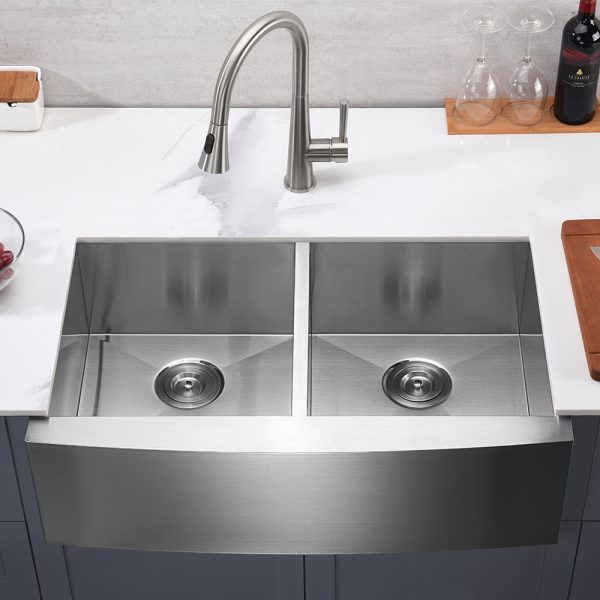 Oakland 33″ Zero Radius, Farmhouse 16 Gauge Stainless Steel Double Bowl Kitchen Sink Model# KSF332010D
