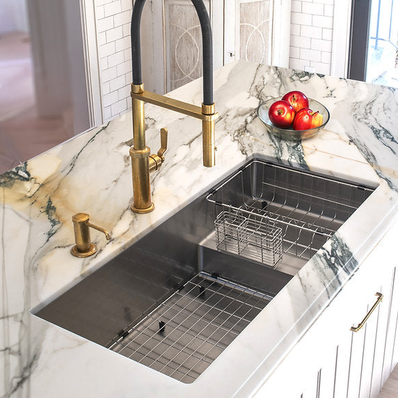 Nantucket Sinks - 39" Undermount Stainless Steel Kitchen Sink with Raised Platform Shelf Model# STEPPE3918