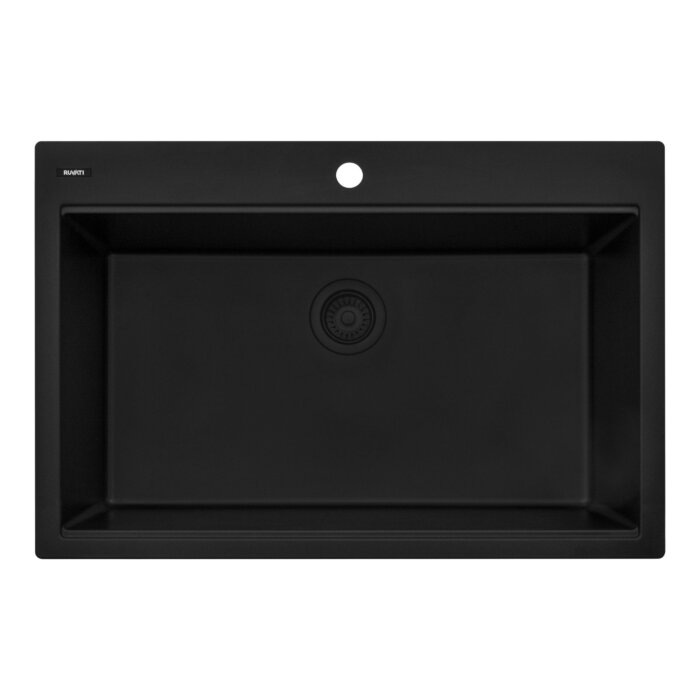 epiGranite Model: RVG1080BK Ruvati 33 x 22 inch epiGranite Drop-in Topmount Granite Composite Quartz Single Bowl Kitchen Sink – Midnight Black – RVG1080BK