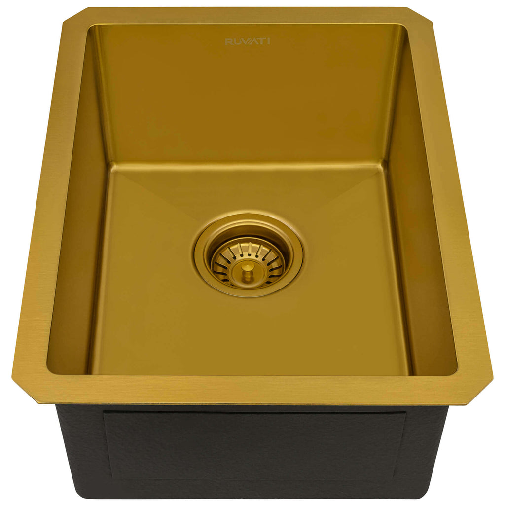 Terraza Ruvati 14" Matte Gold Stainless Steel Undermount Bar Prep Sink – Model# RVH7114GG