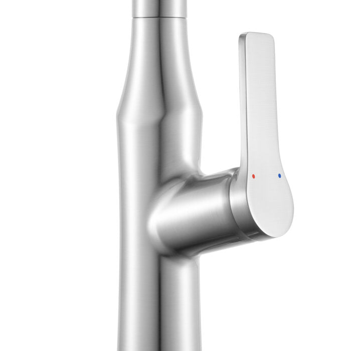 Seneca Model: RVF1233BN Ruvati Seneca Stainless Steel Single Handle Pull Down Kitchen Faucet Tall Spring Commercial with Pre-Rinse Sprayer – RVF1233BN