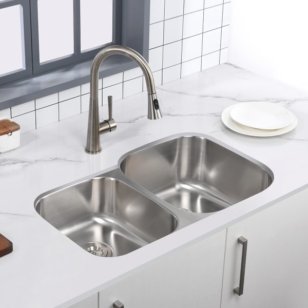Oakland 32″ x 20″ Undermount Stainless Steel Unequal 40/60 Double Bowl Kitchen Sink Model# KSU322079B