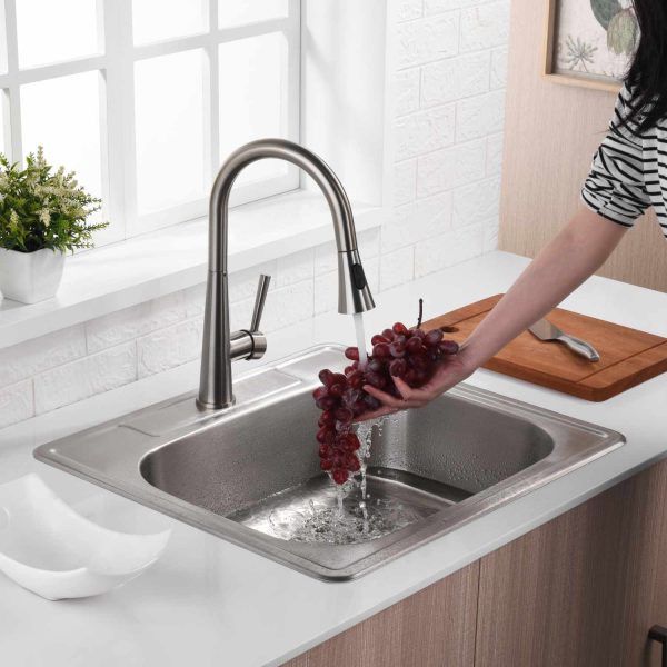 Oakland 25″x22″x8″ Drop-In Top Mount Stainless Steel Single Bowl Kitchen Sink 1 Hole Model# KST25228B-1