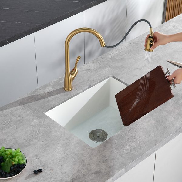 Oakland 23″ Undermount Granite Composite Single Bowl Kitchen Sink In White Model# KGU23189WT
