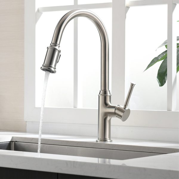 Single Handle Pull-Down 1 Hole Kitchen Faucet in Brushed Nickel Model# KSK1124BN