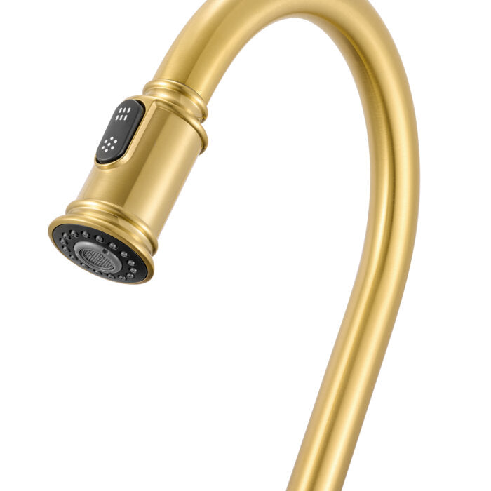 Simoni Model: RVF1234SG Ruvati Simoni Brushed Gold Kitchen Faucet Single Handle Traditional Farmhouse with Pull Down Spray Hose – RVF1234SG