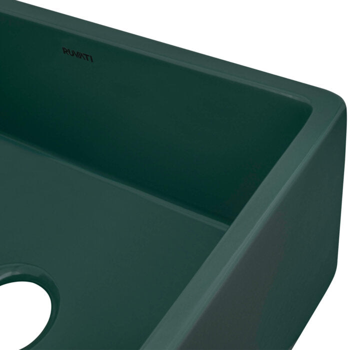 Fiamma Model: RVL2468EG Ruvati 23-inch Fireclay Farmhouse Kitchen Laundry Utility Sink Single Bowl – Emerald Green – RVL2468EG