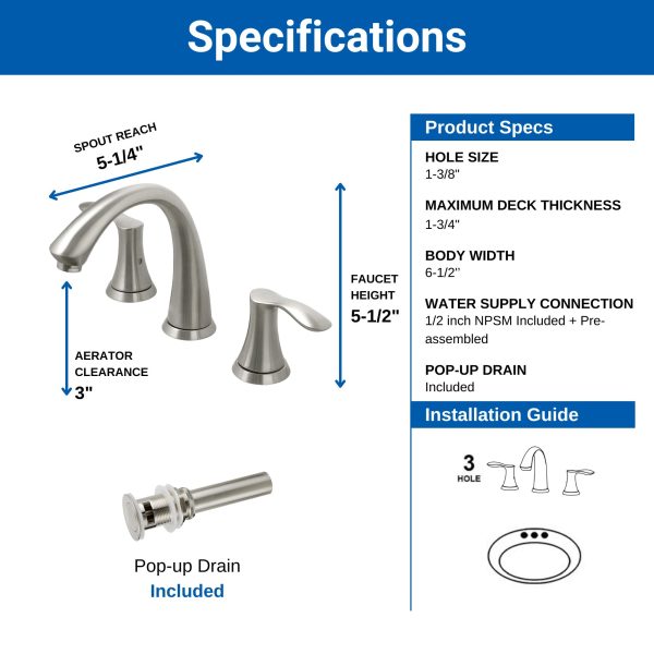 Oakland Wide Spread Bathroom Sink Faucet with Pop Up Drain in Brushed Nickel Model# KSB8232BN