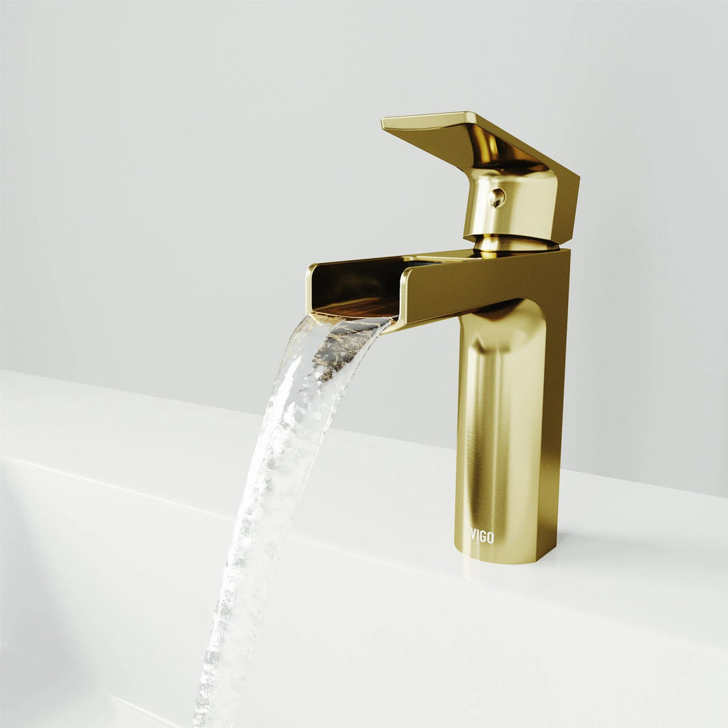 VIGO - Amada Single Hole Open Spout Bathroom Faucet In Matte Brushed Gold Finish Model# VG01042MG