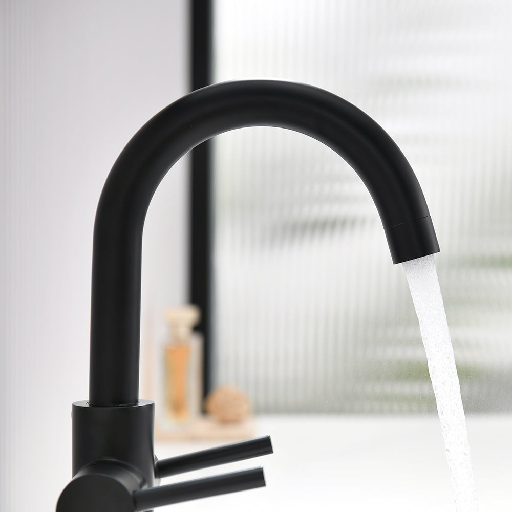 Oakland Two Handle Bathroom Sink Faucet with Pop Up Drain in Matte Black – Model # KSB1217MB