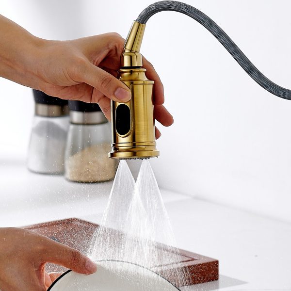 Single Handle Pull-Down 1 Hole Kitchen Faucet in Satin Gold Model# KSK1124SG