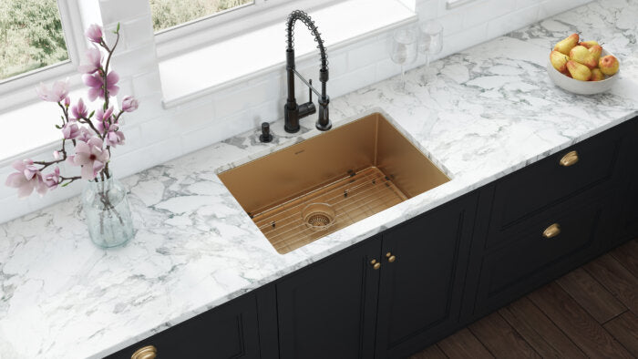Terraza Ruvati 33" Undermount Satin Matte Gold Stainless Steel Kitchen Sink 16 Gauge Single Bowl – Model# RVH6433GG