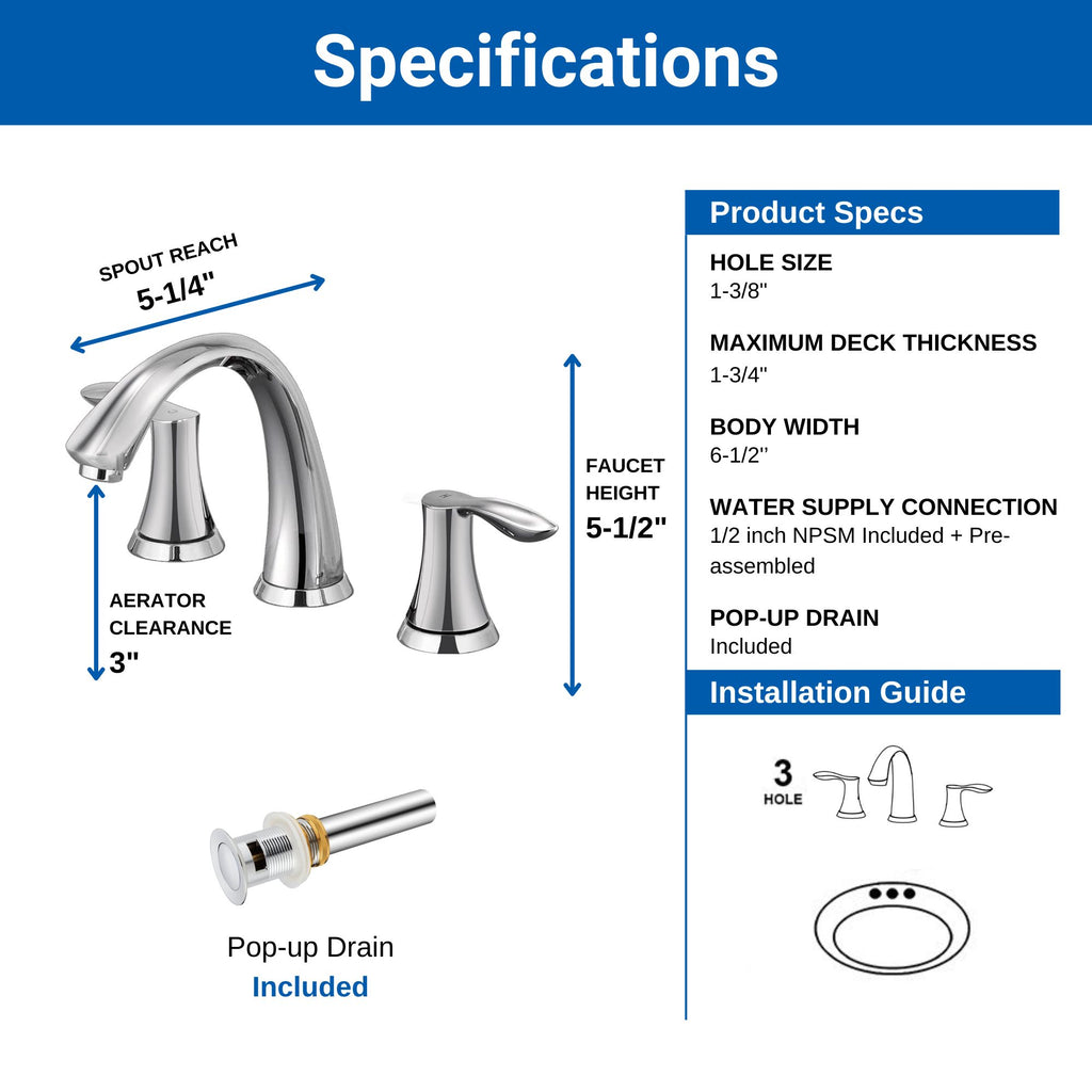 Oakland Wide Spread Bathroom Sink Faucet with Pop Up Drain in Chrome Model# KSB8232C