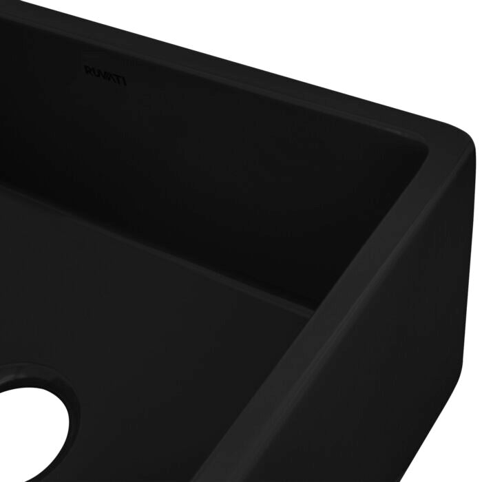 Fiamma Model: RVL2468BK Ruvati 23-inch Fireclay Farmhouse Kitchen Laundry Utility Sink Single Bowl – Glossy Black- RVL2468BK