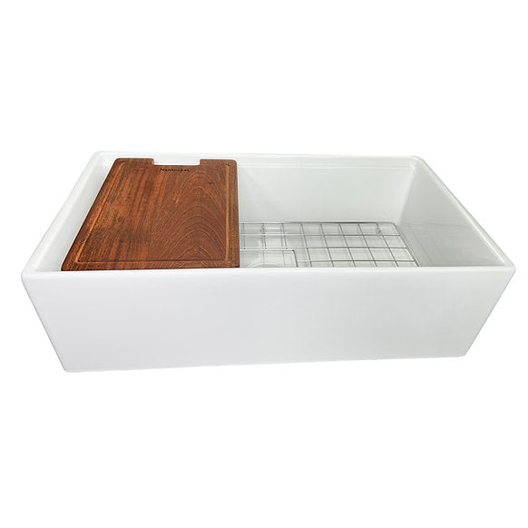 Nantucket Sinks - 33" Fireclay Reversible Workstation Farmhouse Fireclay Sink with Included Accessories Model# T-PS33W
