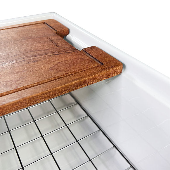 Nantucket Sinks - 36" Fireclay Farmhouse Workstation Single Bowl Kitchen Sink In White Model# T-PS36W