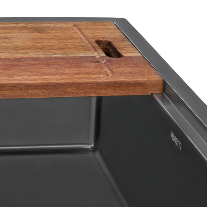 Giana Ruvati 33 inch Gunmetal Black Stainless Steel Workstation Drop-in Topmount Kitchen Sink Single Bowl – Model# RVH5003BL