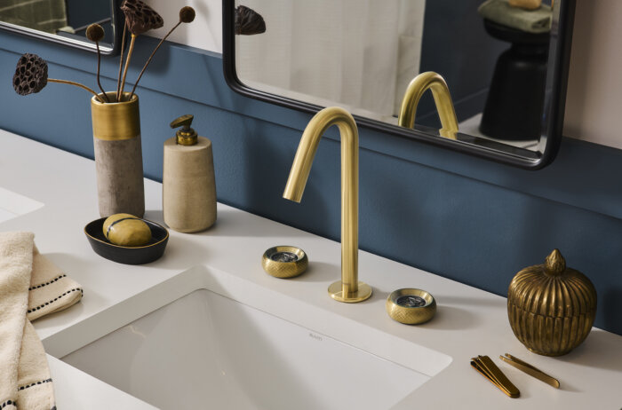 Chrono Model: RVF5234SG Ruvati Chrono Two Handle Watch Mechanism Luxury Widespread Bathroom Faucet in Brushed Gold- RVF5234SG