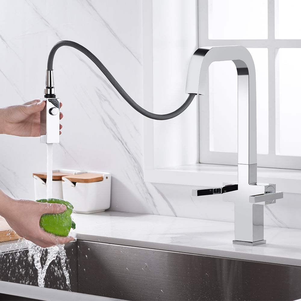 Two Handles 1 Hole High-Arc Kitchen Faucet in Chrome Model# KSK1219C