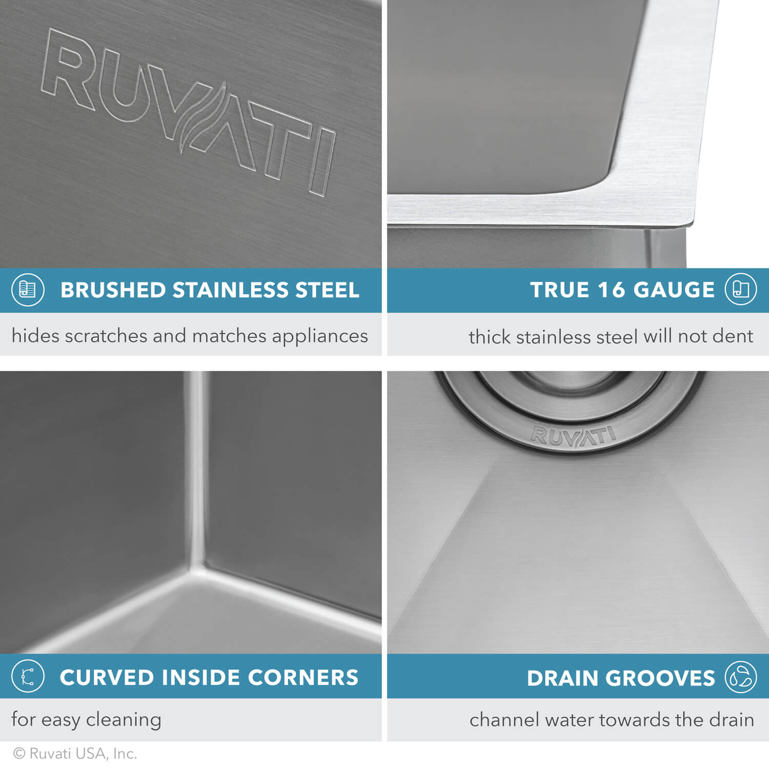 Gravena Ruvati 15" Undermount Bar Prep 16 Gauge Kitchen Sink Round Corners Stainless Steel Single Bowl – Model# RVH7015