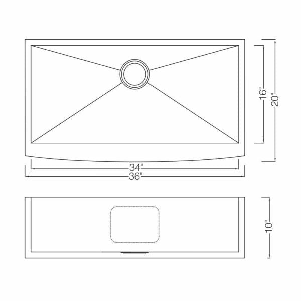 Oakland 36″ Zero Radius, Farmhouse 16 Gauge Stainless Steel Single Bowl Kitchen Sink Model# KSF362010S