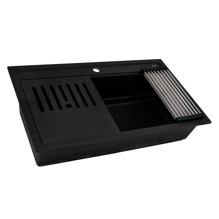 epiCube Model: RVG1634BK Ruvati 34-inch epiCube Granite Composite Quartz Workstation Matte Black Drop-in Topmount Kitchen Sink – RVG1634BK