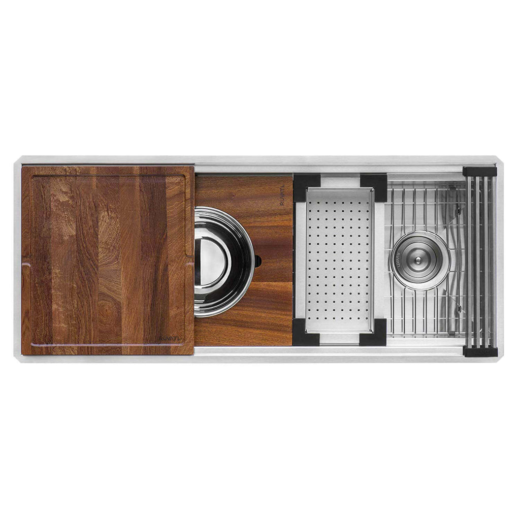 Dual Tier Ruvati 69-inch Workstation Two-Tiered Ledge Kitchen Sink Undermount 16 Gauge Stainless Steel – RVH8666