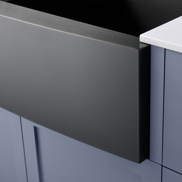 Oakland 30″ Workstation Farmhouse Kitchen Sink 90 Degree Square with Curved Front in Matte Black Model# WSF302110MB