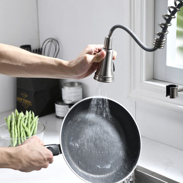 Single Handle 1 Hole Pull-Down Kitchen Faucet with Spring in Brushed Nickel Model# KSK1133BN