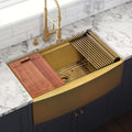 Monaco Model: RVH9308GG Ruvati 36" Matte Gold Workstation Apron-Front Stainless Steel Kitchen Sink – Model # RVH9308GG