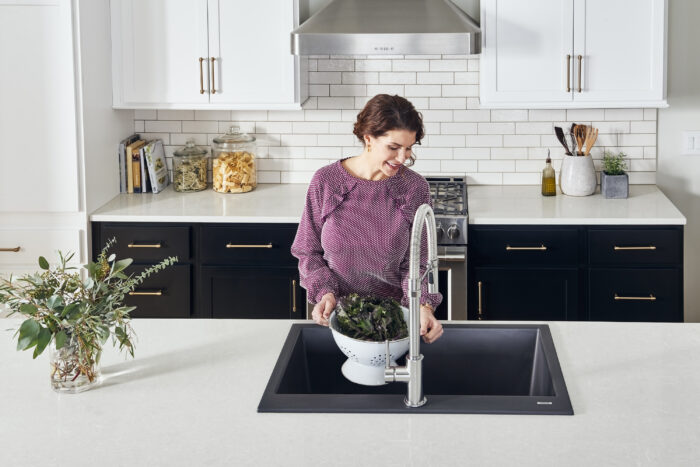 epiGranite Model: RVG1030BK Ruvati 30 x 20 inch epiGranite Drop-in Topmount Granite Composite Quartz Single Bowl Kitchen Sink – Midnight Black – RVG1030BK