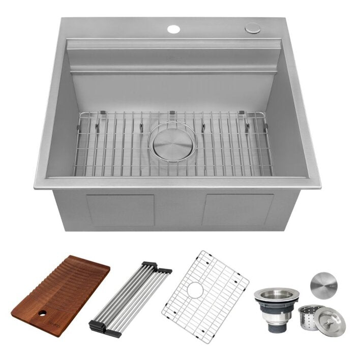 Alto Ruvati 25" x 22" x 12" Deep Laundry Workstation Sink with Washboard Top Mount Stainless Steel – Model# RVU6553