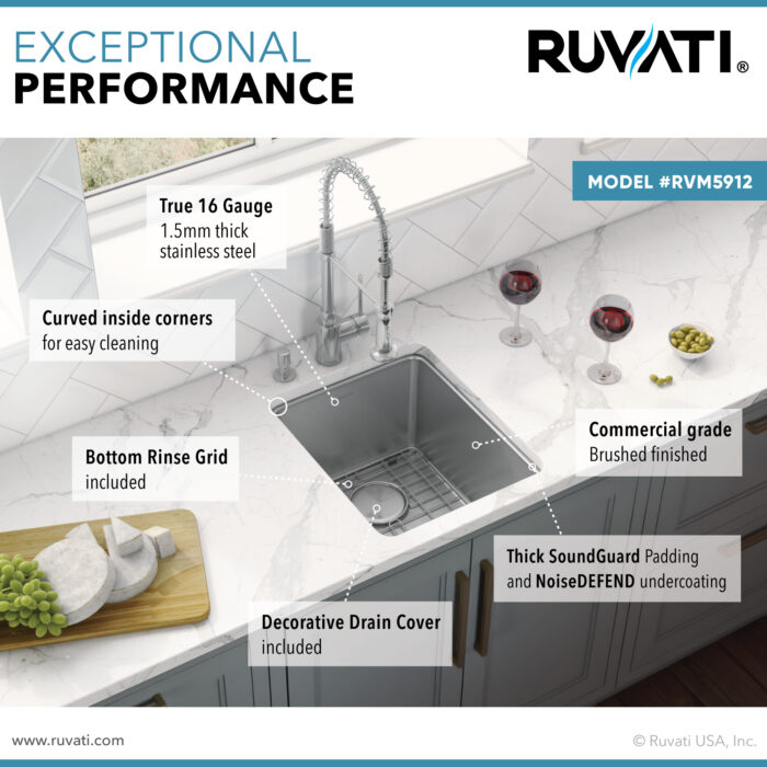 Modena Model: RVM5912 Ruvati 12-inch Undermount Bar Prep Kitchen Sink 16 Gauge Stainless Steel Single Bowl – RVM5912