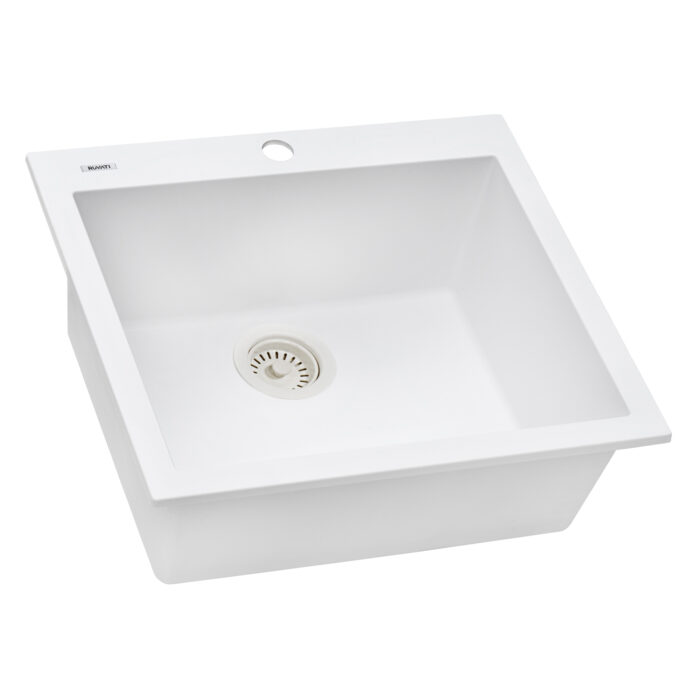 epiGranite Model: RVG1022WH Ruvati 22 x 20 inch epiGranite Drop-in Topmount Granite Composite Quartz Single Bowl Wet Bar Prep Sink – Arctic White Matte – RVG1022WH