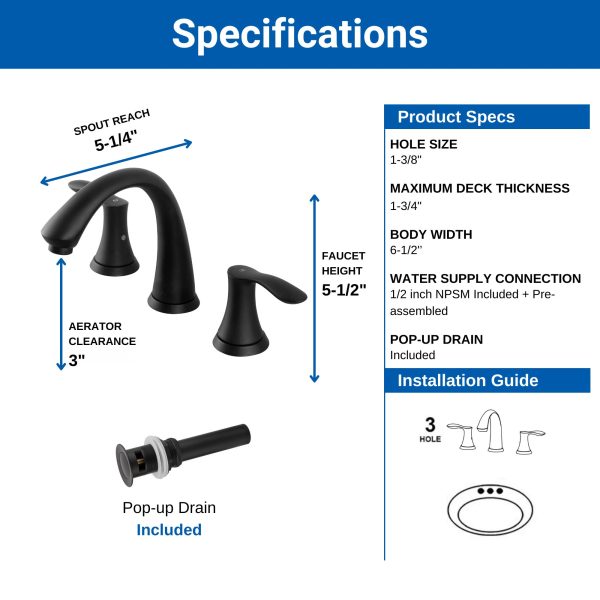 Oakland Wide Spread Bathroom Sink Faucet with Pop Up Drain in Matte Black Model# KSB8232MB