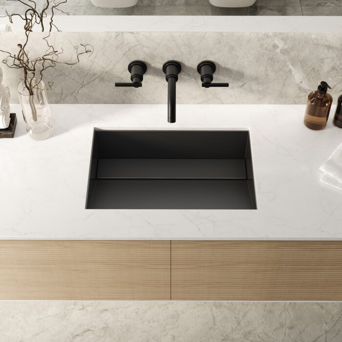 Ariaso Ruvati 20" x 14" Gunmetal Black Stainless Steel Undermount Ramp Bathroom Sink Stainless Steel – Model# RVH6140BL