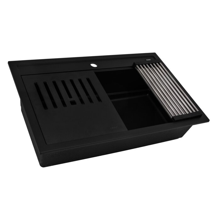Ruvati 31-inch epiCube Granite Composite Quartz Workstation Matte Black Drop-in Topmount Kitchen Sink – RVG1631BK