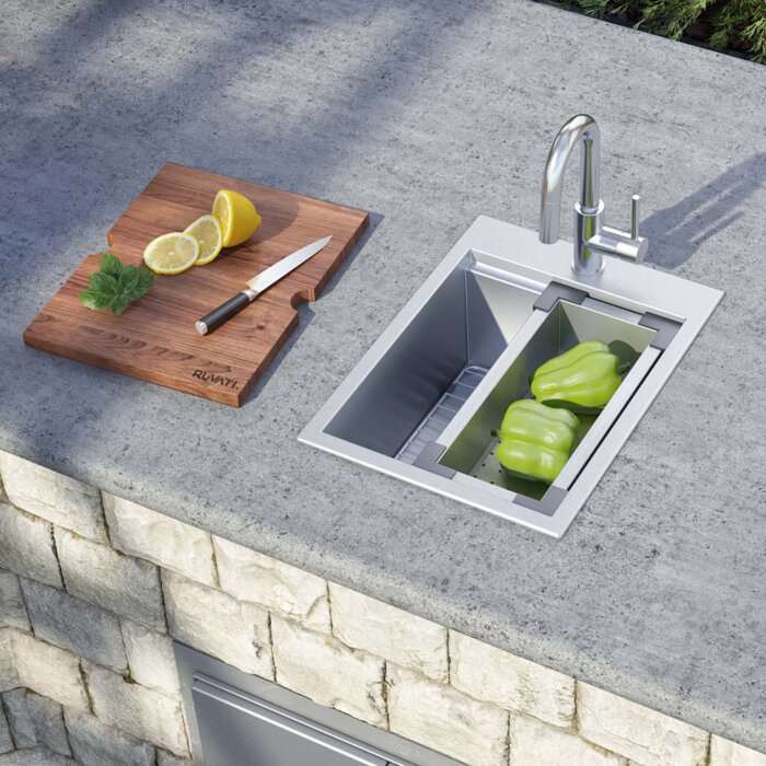 Vino Ruvati 18" x 20" RV Camper Van Workstation Drop-in Topmount Bar Prep Tiny Home Sink Stainless Steel – Model # RVH8218