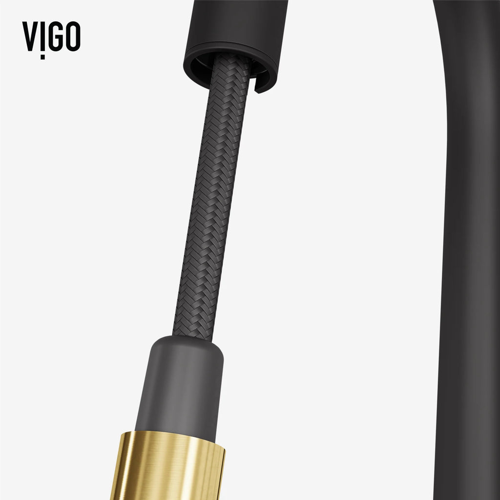 VIGO - Greenwich 18 in. Single Handle Pull-Down Kitchen Faucet In Primary Matte Black/Matte Brushed Gold Finish Model# VG02029SMBMGB
