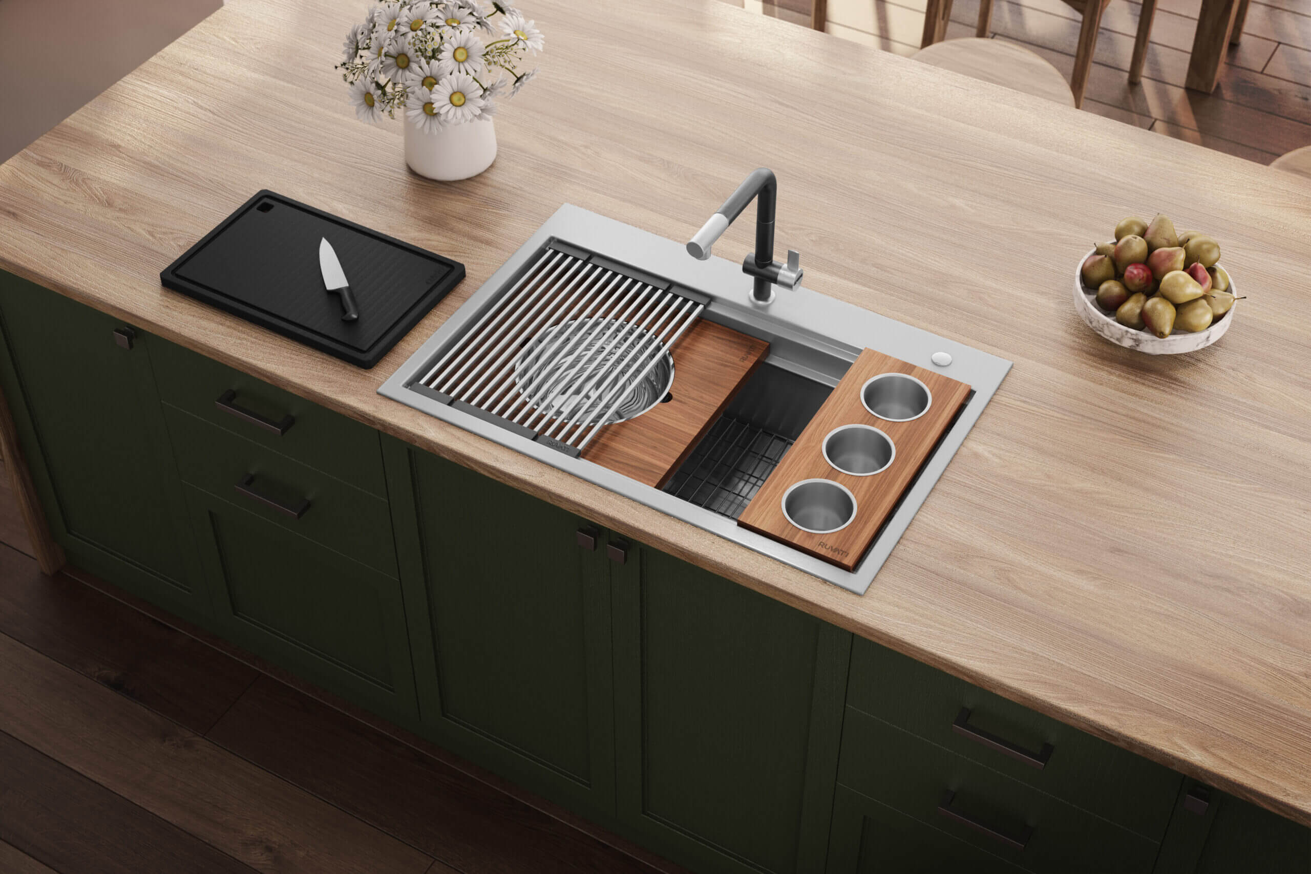 Dual Tier Model: RVH8424 Ruvati 33-inch Workstation Two-Tiered Ledge Kitchen Sink Drop-in Topmount 16 Gauge Stainless Steel – RVH8424