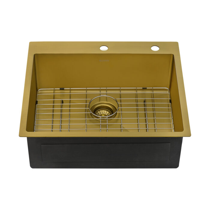 Terraza  Ruvati 25"Matte Gold Drop-in Top Mount Kitchen Sink Single Bowl – Model# RVH5007GG