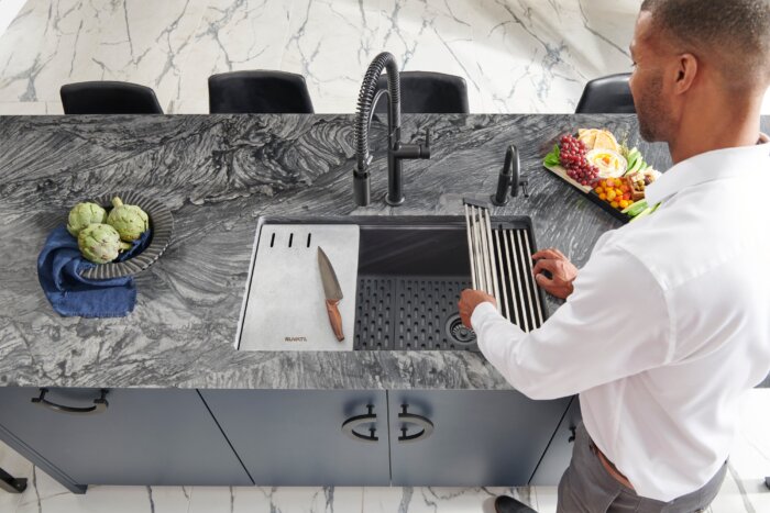 epiStage Ruvati 33" Undermount Workstation Granite Composite Kitchen Sink Matte Black – Model# RVG2302BK