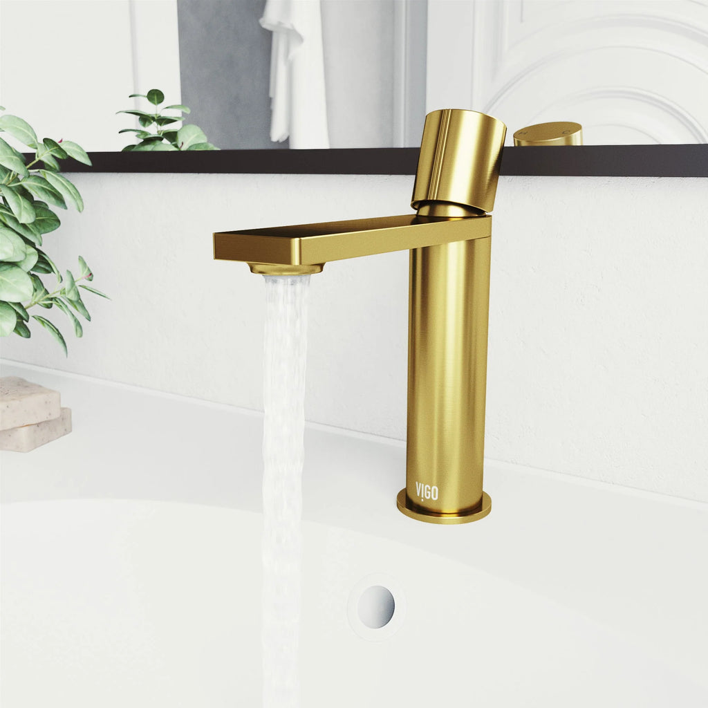 VIGO - Elan Single Hole Bathroom Faucet In Matte Brushed Gold Model# VG01045MG